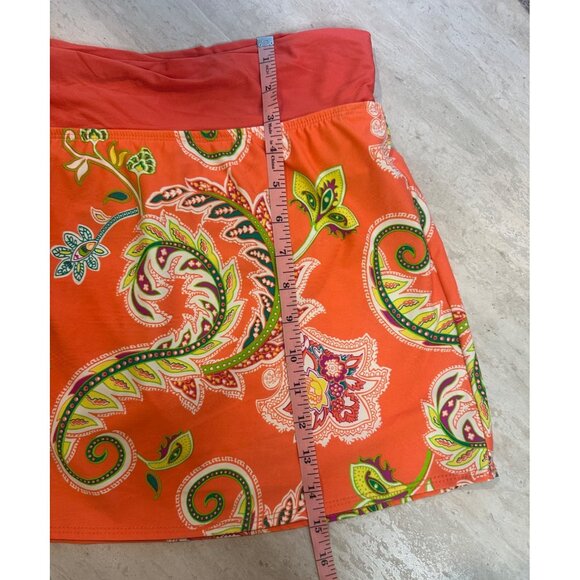 Athleta Womens Orange Floral Paisley Swim Skirt Size 10 With Built-In Bottoms Ny - Picture 6 of 9